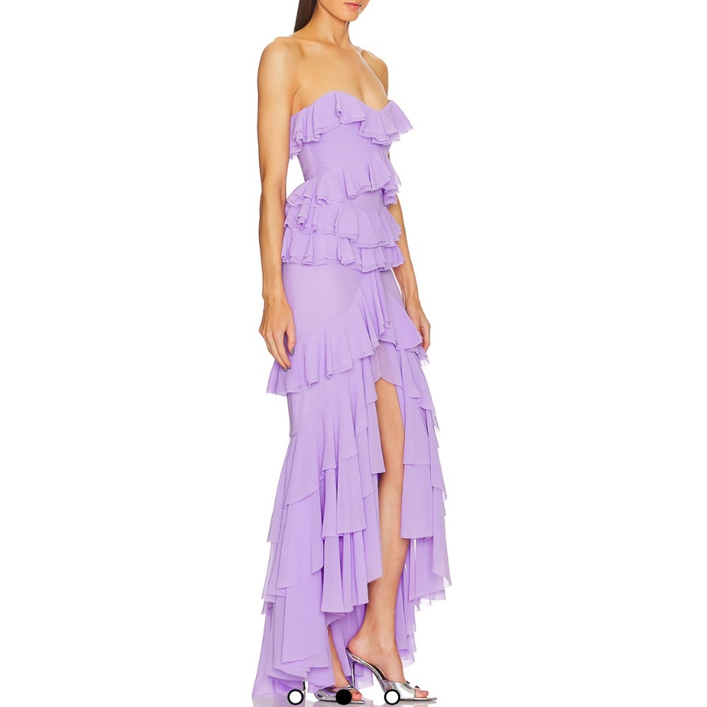 Michael Costello Strapless Lavender Ruffle Dress - Picture 2 of 8